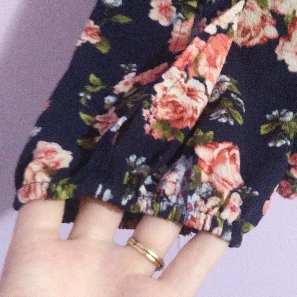 Faith and joy navy floral cold shoulder blouse - Picture 2 of 6